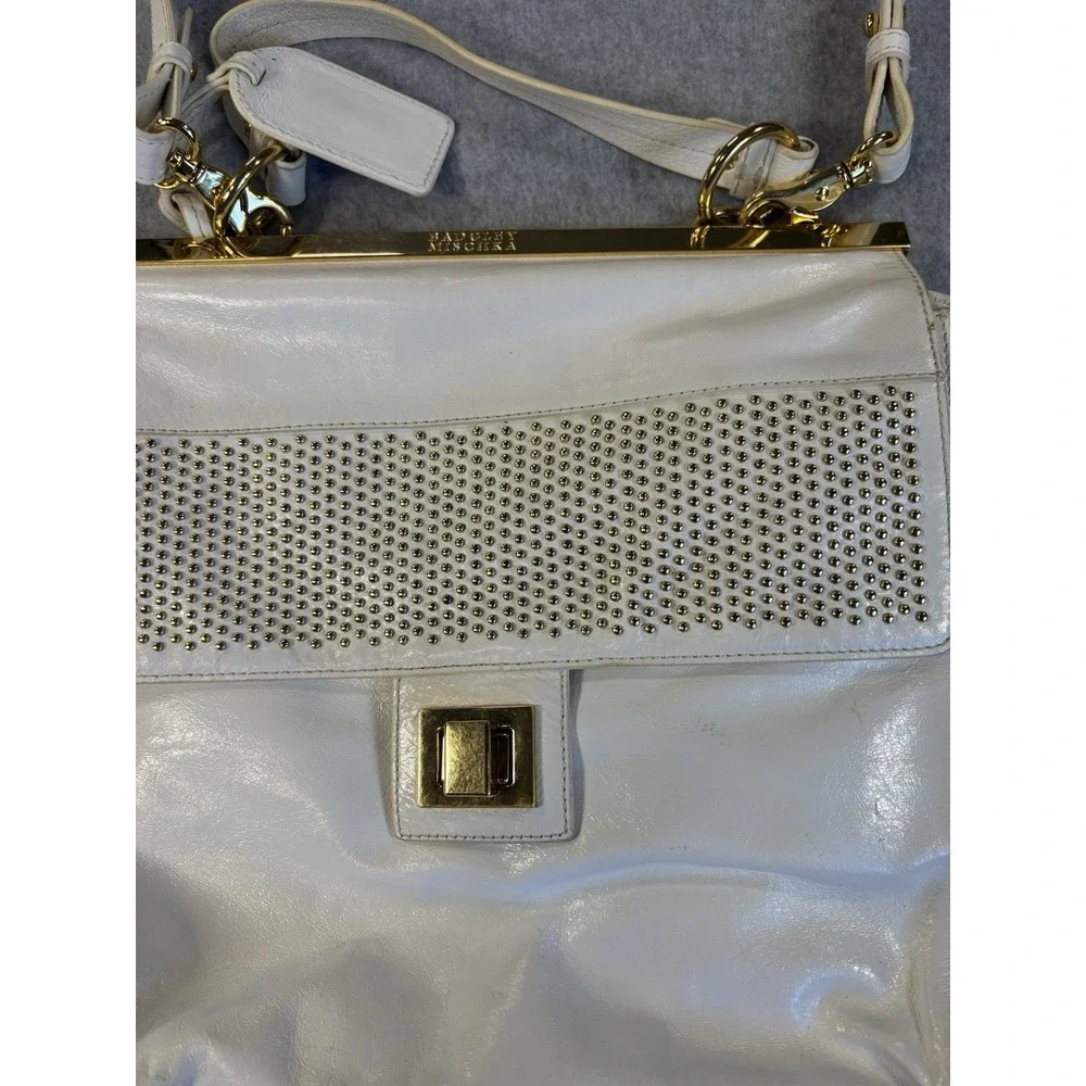 Badgley Mischka Vintage White Leather Shoulder Bag Y2K Indie Sleek Studded